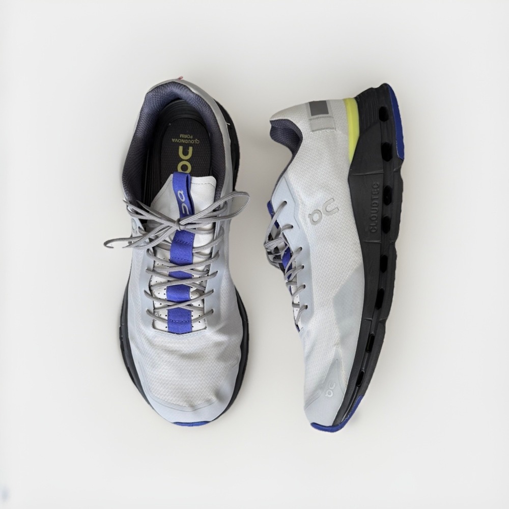 On Cloudnova Form Running Sneakers Men US 11.5 EU 46 White Gray Blue CloudTec